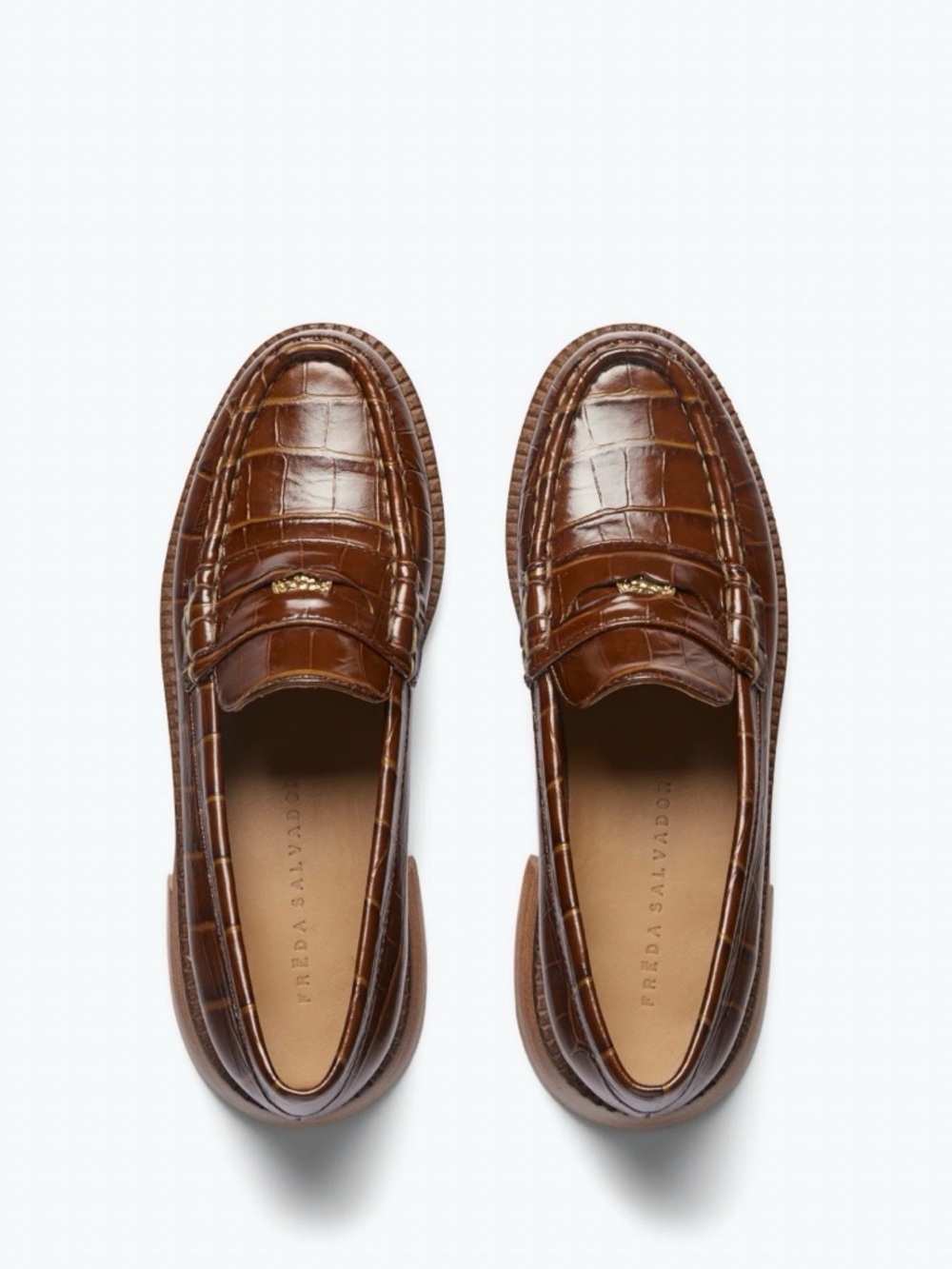 Freda Salvador Elba Penny Loafers in Hickory Embossed Croc Size 9.5